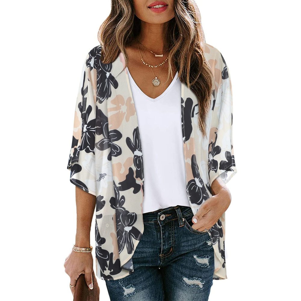 NEW Women Kimono Cardigan Sheer Beach Coverups Chiffon Loose Casual Open Front T